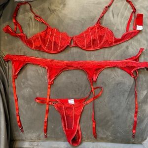 Red lingerie 3 piece set